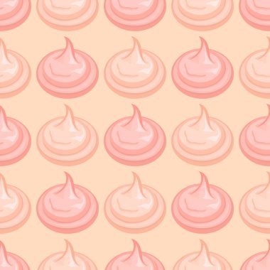 Beze vektör seamless modeli üzerinde ışık arka plan izole. Menü, Cafe, pasta ve şekerlemeler için pembe klasik baskı tasarımı. Pastel renklerde retro tarzı. Tatlı Konfeksiyon. Tatlı desen.