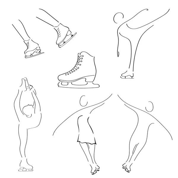 Skates Figura Patinadores Imagens Vetoriais Estilo Linear Mínimo Isolado Branco —  Vetores de Stock