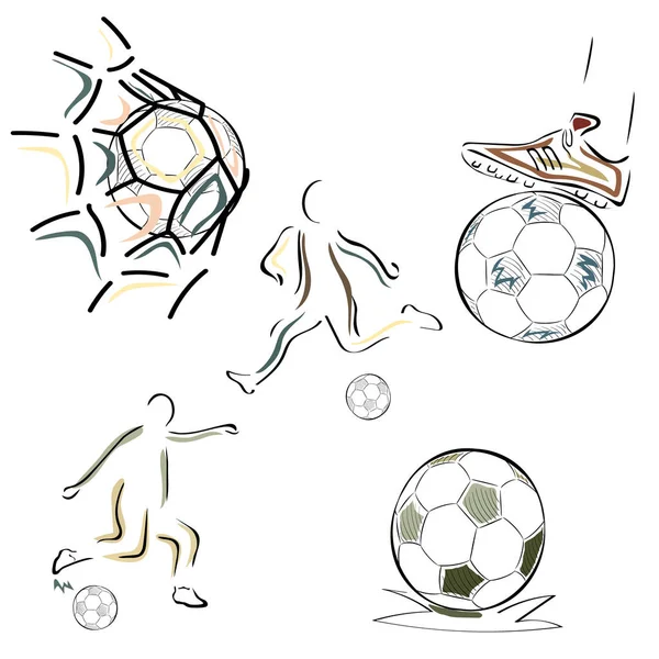 Zestaw Obrazów Wektorowych Symboli Piłki Nożnej Minimalistycznym Stylu Liniowy Białym — Wektor stockowy