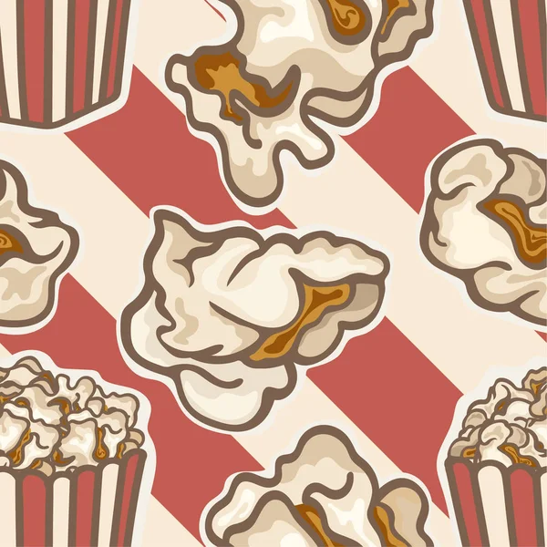 Popcorn Einer Rot Gestreiften Eimerkiste Vektor Nahtlosen Muster Isoliert Auf — Stockvektor