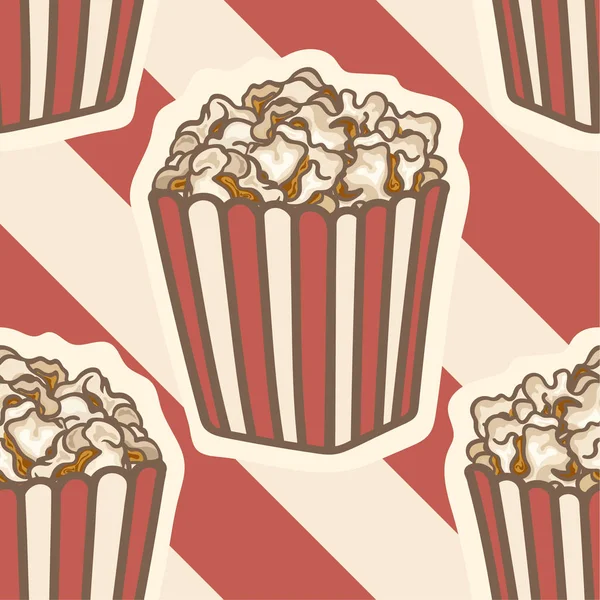Popcorn Red Striped Bucket Box Vector Seamless Pattern Isolated Striped — Stock Vector