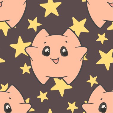 Sevimli çizgi yastık ve yıldız, vektör seamless modeli. Pijama partisi doku, gece pijama partisi davetiyesi, yastık modeli. Kumaş, giyim, ev dekorasyon veya ambalaj kağıt tasarımı için yazdırma.