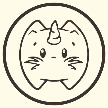 Sevimli kedi-tek boynuzlu at vektör izole işareti. Nadir hayvan sembolü. Caticorn logo web, mobil uygulamalar, veteriner, evde beslenen hayvan dükkan için anahat tarzında... Tek boynuzlu at boynuzu ile kedi. Yavru kedi simgesi, sihirli fantezi hayvan.