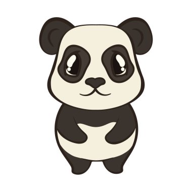 Beyaz arka plan üzerinde izole karikatür tarzı karakter sevimli ayı panda. Panda büyük anlamlı gözleri olan. Düz tasarım vektör Illustrator. Bearcat standı, önden görünüm. Güzel namlu, çocuklar için tasarım.