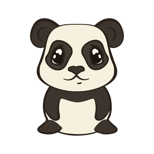 可爱的熊猫熊性格在卡通风格的白色背景下孤立 大眼睛的熊猫 平面设计矢量插画 强健坐 前视图 可爱的枪口 儿童设计 — 图库矢量图片