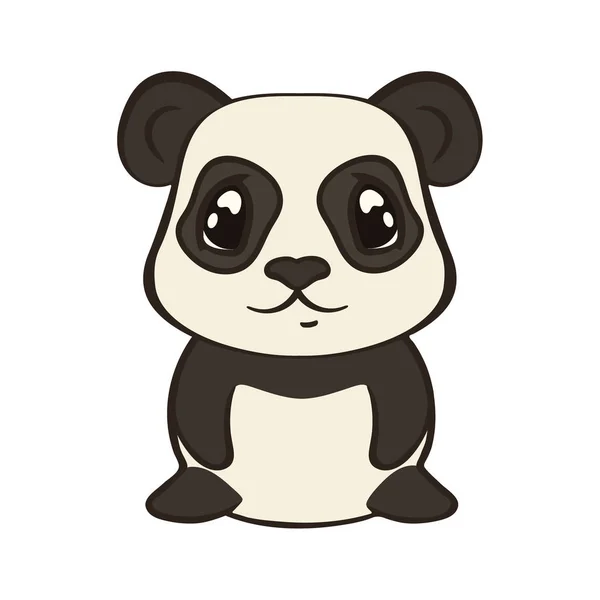 Cute panda bear character in cartoon style isolated on white background. Panda with big expressive eyes. Flat design vector illustrator. Bearcat sits, front view. Lovely muzzle, design for children.