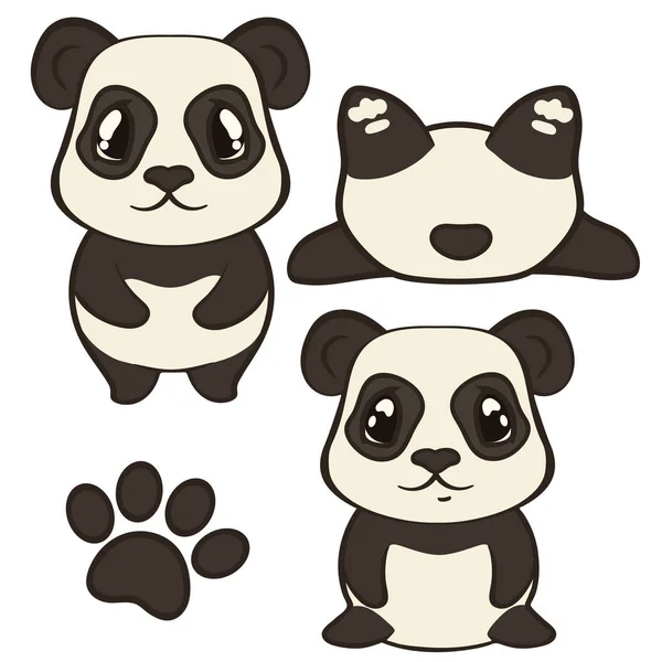 Lindo Oso Panda Carácter Aislado Conjunto Vectores Fondo Blanco Panda — Vector de stock