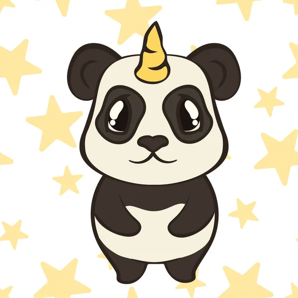 Lindo Personaje Oso Panda Con Cuerno Unicornio Aislado Panda Unicornio — Vector de stock