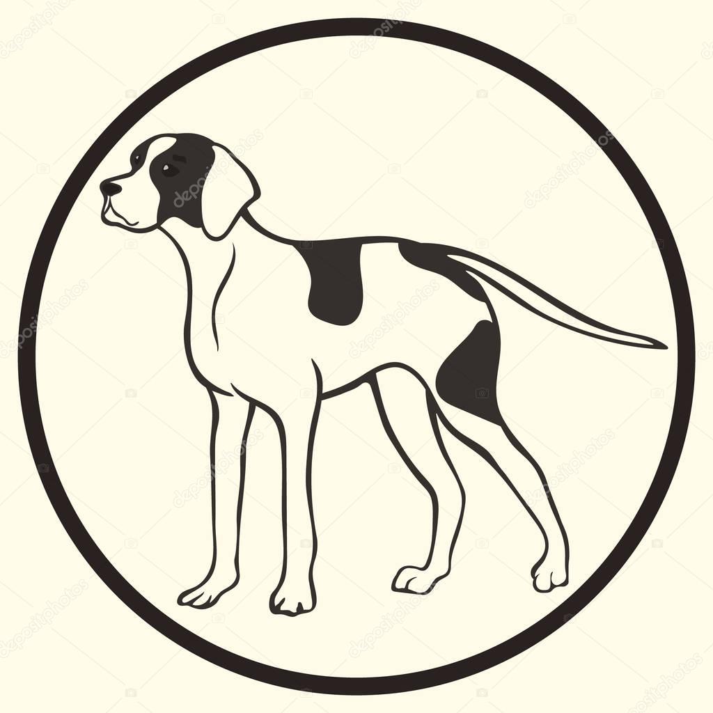 English pointer breed vector silhouette sign, symbol. Doggy sketch in minimal style icon flat. Dog outline logo. Simple emblem design for pet shop, zoo ads label design, animal food package element. 