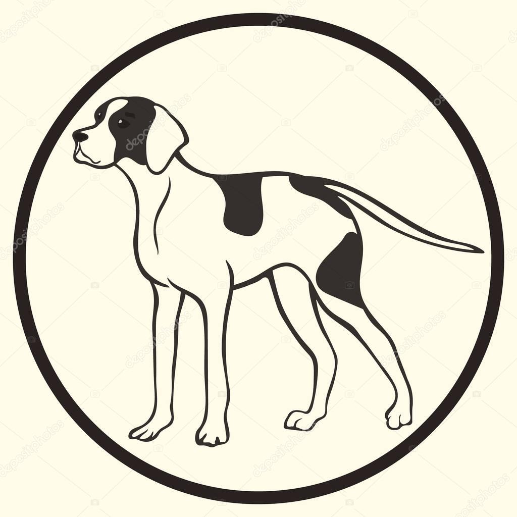 English pointer breed vector silhouette sign, symbol. Doggy sketch in minimal style icon flat. Dog outline logo. Simple emblem design for pet shop, zoo ads label design, animal food package element.