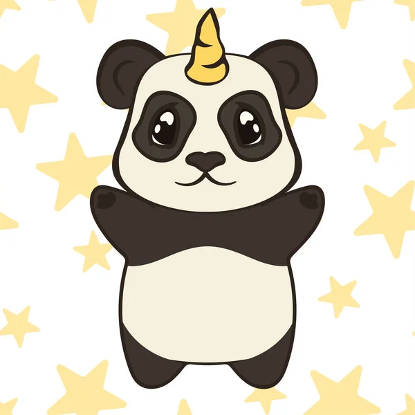 Lindo Personaje Oso Panda Con Cuerno Unicornio Aislado Panda Unicornio — Vector de stock