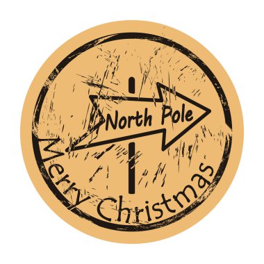 Kuzey Kutbu işaret direği eski moda, eski usul eski bir amblem tasarımı. Posta pulu izole edildi. Yuvarlak mühür taklidi. Kuzey Kutbu 'nda yönetim kurulu olan bir Noel tabelası. Kuzey Kutbuna giden yol işareti