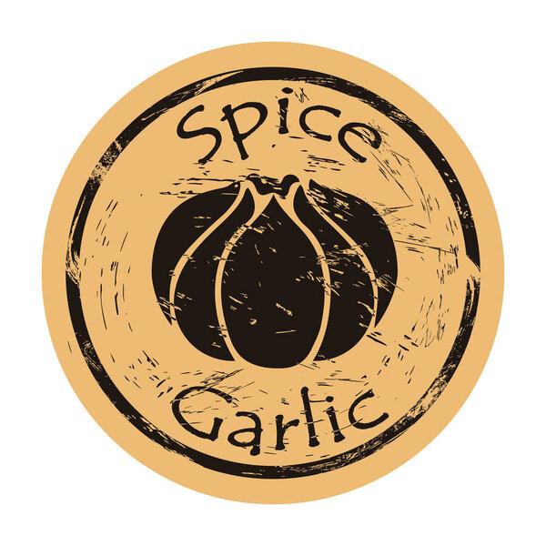 Чеснок специи зрения иконка вектор круглой потрепанной эмблемы дизайн, старый стиль ретро. Горячая марка логотипа острого ингредиента на бумаге. Винтажный гранж-знак приготовления ингредиента
. 