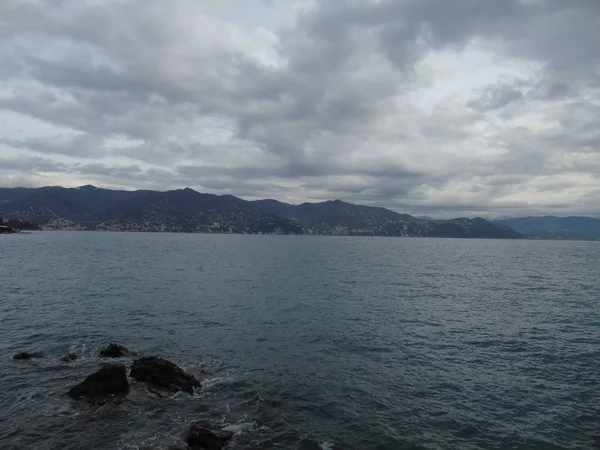 Bonita Legenda Mar Portofino Dias Inverno Com Algumas Nuvens — Fotografia de Stock