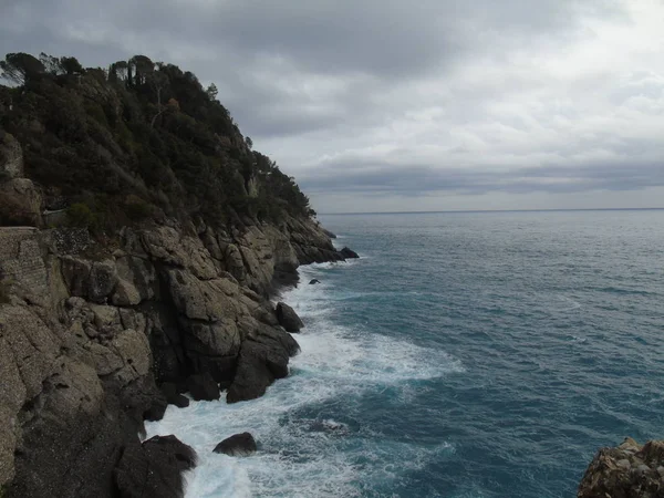 Subtítulo Increíble Costa Con Una Gran Vista Mar Tierra Portofino —  Fotos de Stock