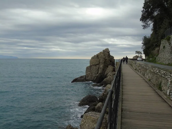 Beaux Rochers Milieu Mer Santa Margherita Mer Verte Étonnante Avec — Photo