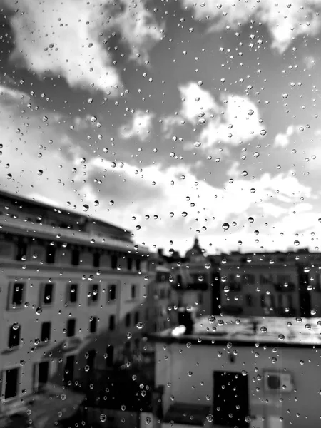 Genova Italy 2019 Amazing Caption Waterdrop Window Very Strong Rain — Stockfoto