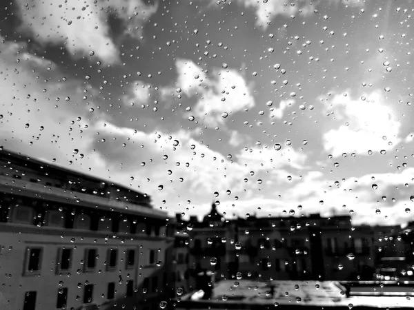 Génova Italia 2019 Subtítulo Increíble Gota Agua Sobre Ventana Después —  Fotos de Stock