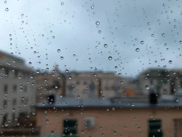 Genova Italy 2019 Amazing Caption Waterdrop Window Very Strong Rain — Stock Photo, Image