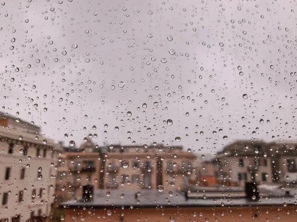 Genova Italy 2019 Amazing Caption Waterdrop Window Very Strong Rain — Stockfoto