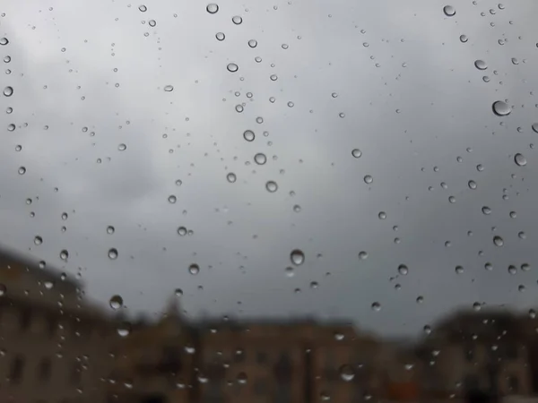 Genova Italy 2019 Amazing Caption Waterdrop Window Very Strong Rain — стоковое фото