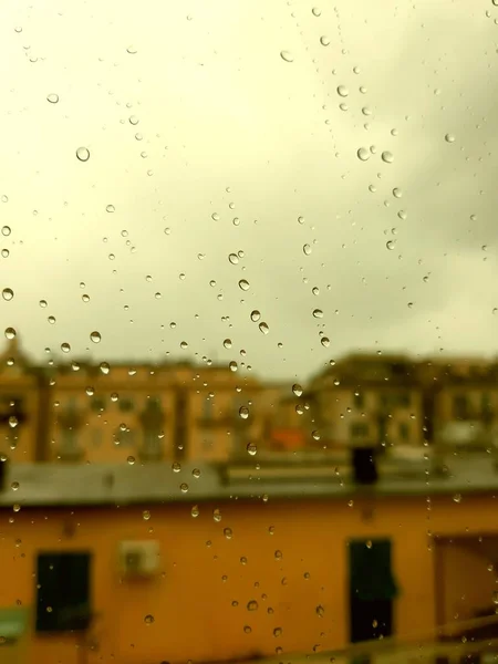 Genua Włochy 2019 Niesamowity Podpis Kropli Wody Nad Oknem Bardzo — Zdjęcie stockowe