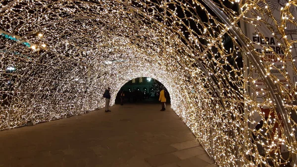 Genova Italië 2019 Een Geweldige Kerstversiering Verlichting Straten Van Genova — Stockfoto