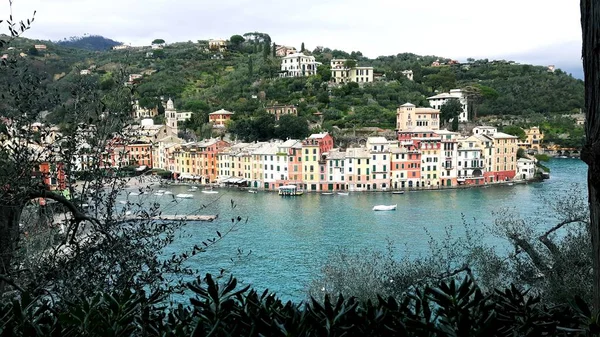 Gyönyörű Felirat Olasz Helyek Téli Napokon Közel Tengerparton Portofino Téli — Stock Fotó