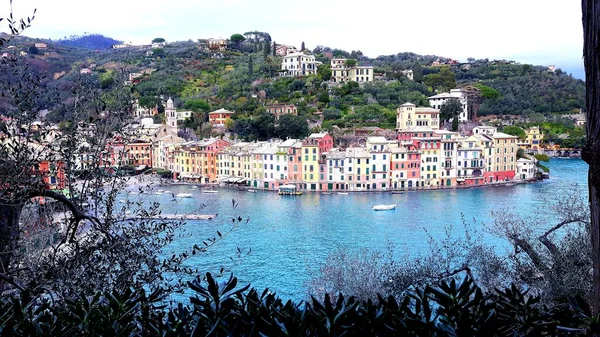 Beautiful Caption Italian Places Winter Days Seaside Portofino Winter Days — Stock Photo, Image