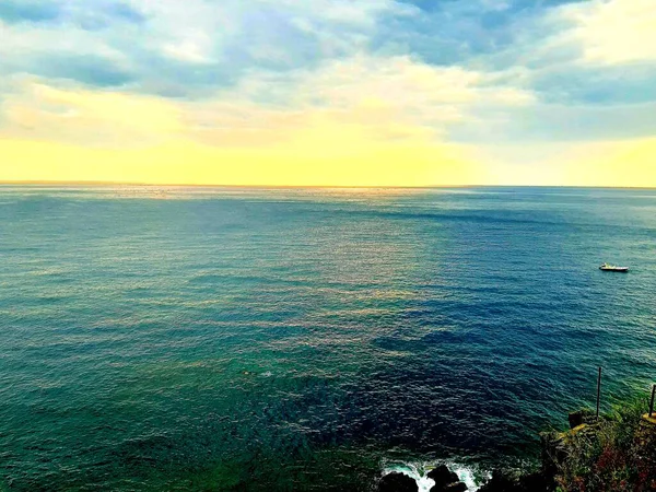 Een Verbazingwekkend Bijschrift Van Zonsondergang Van Monteroso Cinque Terre Zomerdagen — Stockfoto