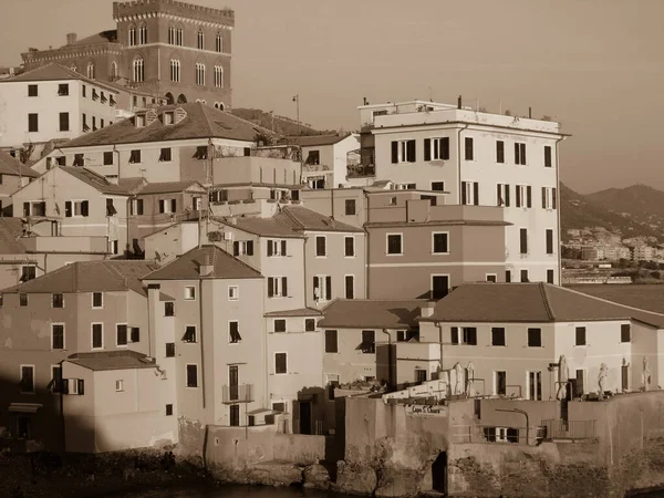 Genua Włochy 2020 Montaż Starych Zdjęć Miasta Genua Domu Podstawowymi — Zdjęcie stockowe