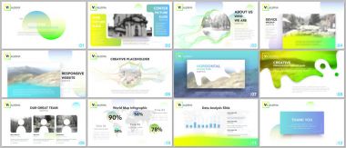 Temiz, en az sunu şablonları. Portföy için beyaz arka plan üzerinde renkli öğeleri. Broşür kapak vektör tasarımı. El ilanı, broşür, broşür, rapor, reklam sunma kaymak.