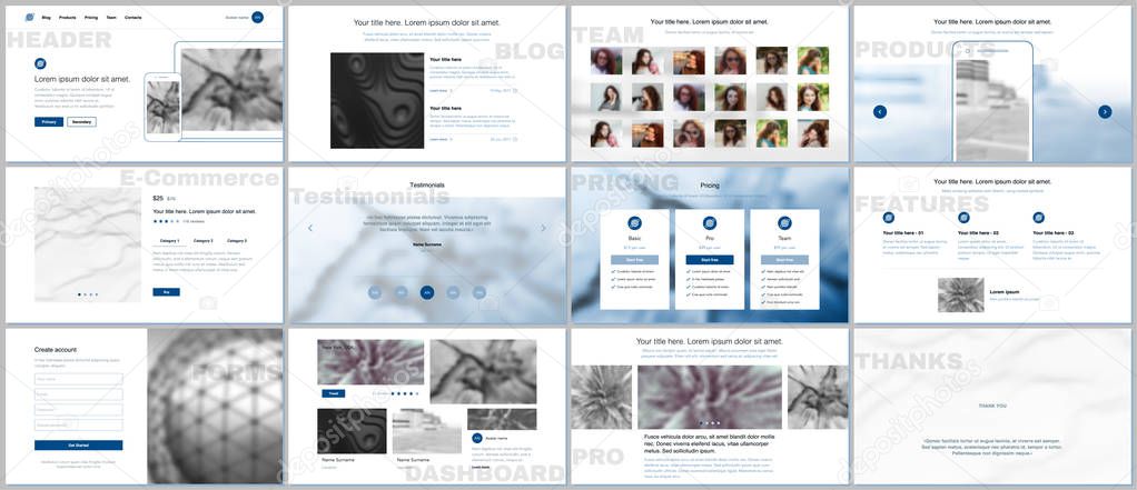 Set of vector templates for website design, minimal presentations, portfolio. Simple elements on white background. Templates for presentation slides, flyer, leaflet, brochure cover, annual report