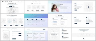 Web sitesi tasarımı, en az sunumları, Portföy için vektör şablonları. UI, Ux, GUI. Üstbilgiler, Pano, iletişim formları, özellikleri, fiyatlandırma, e-ticaret sayfa, blog vb tasarımı. Sosyal ağ kavramı