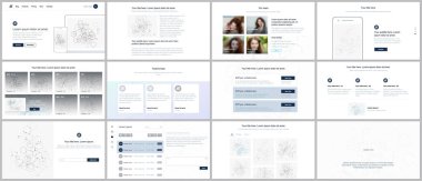 Web sitesi tasarımı, en az sunumları, Portföy için vektör şablonları. UI, Ux, GUI. Üstbilgiler, Pano, iletişim formları, özellikleri, fiyatlandırma, e-ticaret sayfa, blog vb tasarımı. Sosyal ağ kavramı