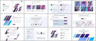 Web sitesi tasarımı, en az sunumları, Portföy için vektör şablonları kümesi. UI, Ux, GUI. Tasarım üstbilgileri, Pano, iletişim formları, özellikleri sayfasında, fiyatlandırma, Görüşler, e-ticaret sayfa, blog vb.