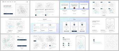 Web sitesi tasarımı, en az sunumları, Portföy için vektör şablonları. UI, Ux, GUI. Üstbilgiler, Pano, iletişim formları, özellikleri, fiyatlandırma, e-ticaret sayfa, blog vb tasarımı. Sosyal ağ kavramı.