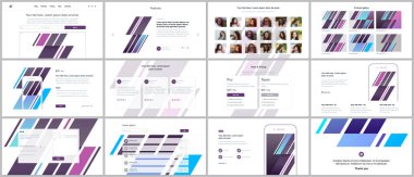 Web sitesi tasarımı, en az sunumları, Portföy için vektör şablonları kümesi. UI, Ux, GUI. Tasarım üstbilgileri, Pano, iletişim formları, özellikleri sayfasında, fiyatlandırma, Görüşler, e-ticaret sayfa, blog vb.