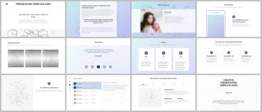 En az sunular, Portföy şablonlar. Mavi renk öğeleri, bağlantı kavramı. Broşür kapak vektör tasarımı. El ilanı, broşür, broşür, sunu slaytlarını rapor. Sosyal ağ kavramı