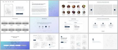 Web sitesi tasarımı, en az sunumları, Portföy için vektör şablonları. UI, Ux, GUI. Üstbilgiler, Pano, iletişim formları, özellikleri, fiyatlandırma, e-ticaret sayfa, blog vb tasarımı. Sosyal ağ kavramı