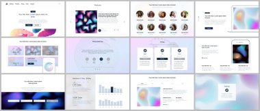 Web sitesi tasarımı, en az sunumları, geometrik desenler, degradeler, sıvı şekilleri ile portföy için vektör şablonları. UI, Ux, GUI. Üstbilgiler, Pano, iletişim formları, özellikleri sayfasında, blog tasarım.