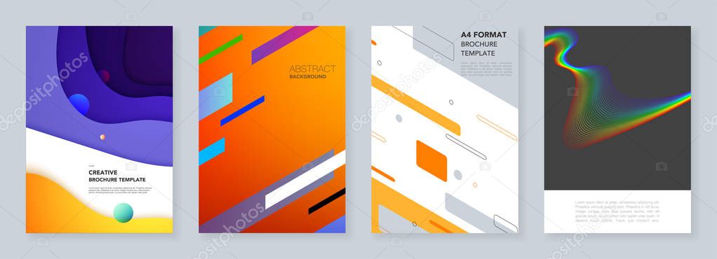 Minimal brochure templates with geometric colorful patterns, gra