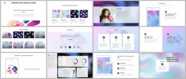 En az sunular, geometrik desenler, degradeler, beyaz sıvı şekilleri ile portföy şablonlar. Broşür kapak vektör tasarımı. El ilanı, broşür, rapor, reklam sunma kaymak.