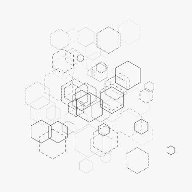 Soyut vektör çizim altıgenler ve çizgili beyaz arka plan üzerinde. Altıgen Infographic. Dijital teknoloji, bilim veya tıbbi kavramı. Altıgen geometrik vektör arka plan.