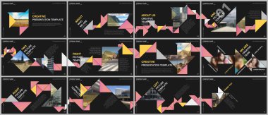 Minimal sunumlar tasarımı, renkli üçgen origami kağıt elemanları ile portföy vektör şablonları. Sunum slaytı için çok amaçlı şablon, afiş broşürü, broşür kapağı, rapor, pazarlama.