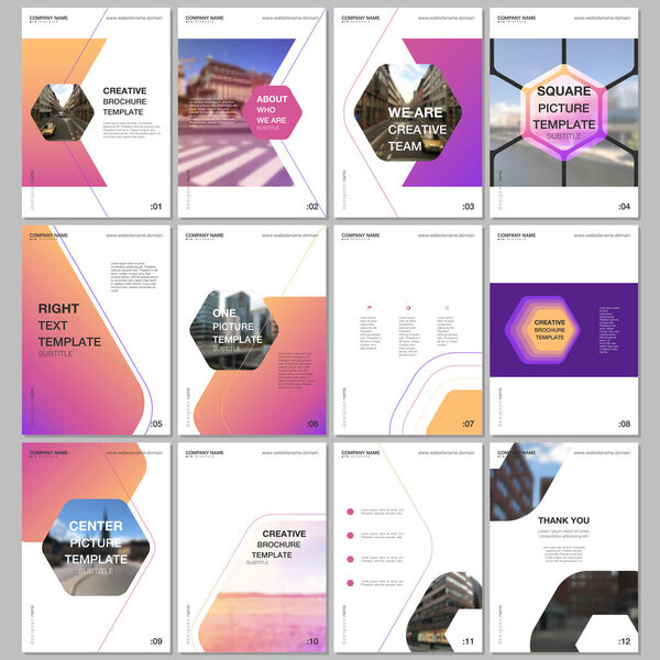 Creative brochure templates with hexagonal design background, hexagon style pattern. Covers design templates for flyer, leaflet, brochure, report, presentation, advertising, magazine.