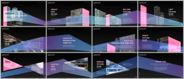 Sunumlar tasarımı, mimari tasarım ile portföy vektör şablonları. Soyut modern mimari arka plan. Sunum slaytı için çok amaçlı şablon, afiş broşürü, broşür kapağı, rapor