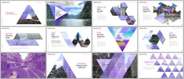 Minimal sunumlar tasarımı, üçgen tasarım arka plan, üçgen stil desen ile portföy vektör şablonları. Sunum slaytı, el ilanı broşürü, broşür kapağı, rapor için çok amaçlı şablon.