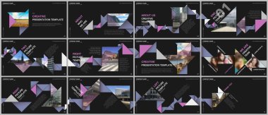 Minimal sunumlar tasarımı, renkli üçgen origami kağıt elemanları ile portföy vektör şablonları. Sunum slaytı için çok amaçlı şablon, afiş broşürü, broşür kapağı, rapor, pazarlama.