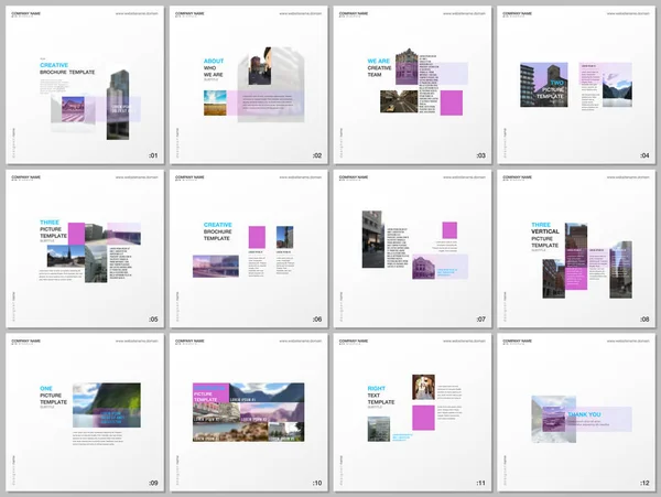 Минимум шаблонов брошюр с розовыми цветовыми прямоугольниками, прямоугольными фигурами. Обложки дизайн шаблонов для квадратных флаеров, листовки, брошюры, отчет, презентация, блог, реклама, журнал для блогов . — стоковый вектор